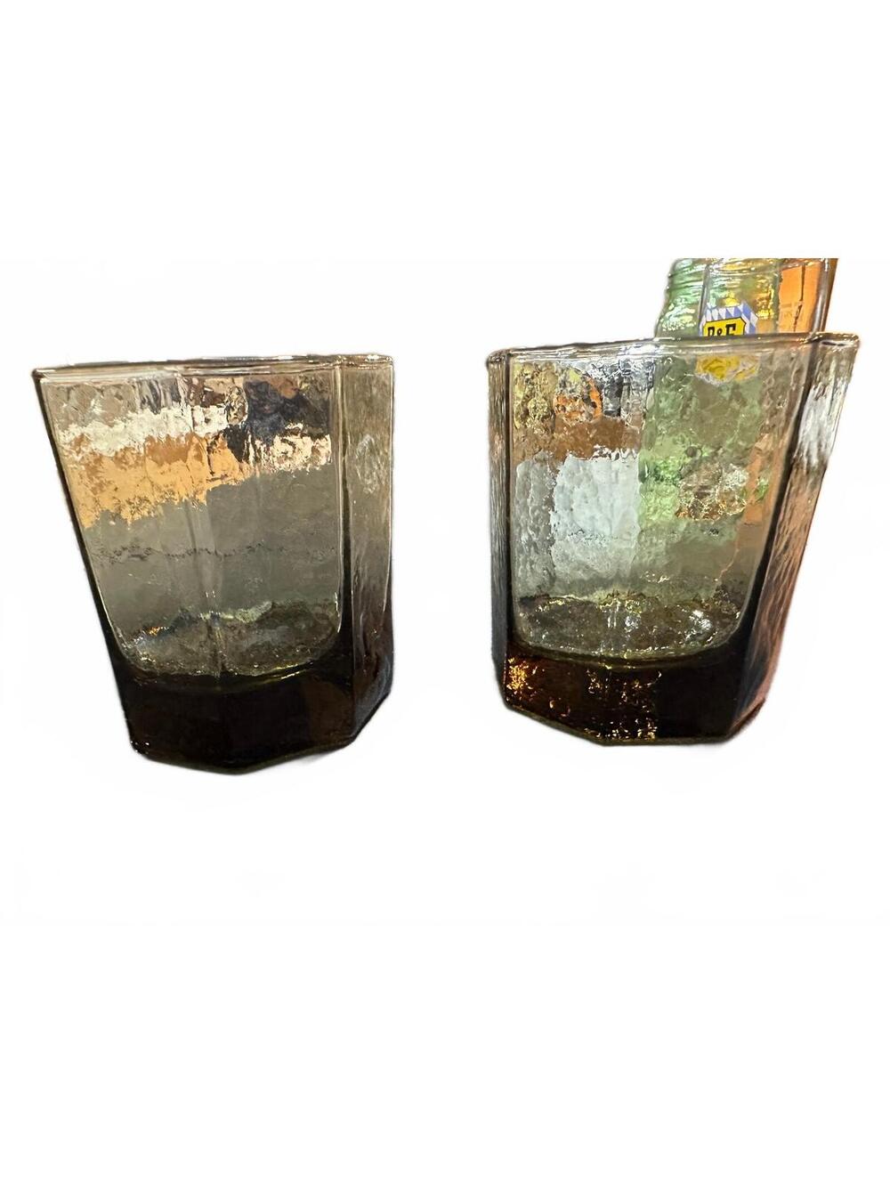 2 Vintage Libbey Facets Tawny Brown Rocks Glasses